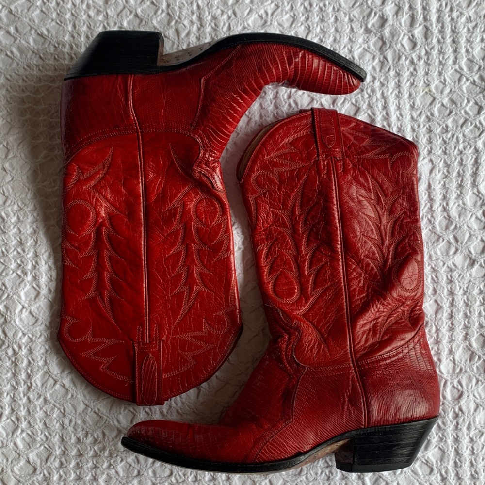 Vintage Joma Red Leather Cowboy 90s Boots